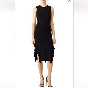 OPENING CEREMONY Sleeveless Black side Ruffled Fitted Lotus Midi Dress Black XS